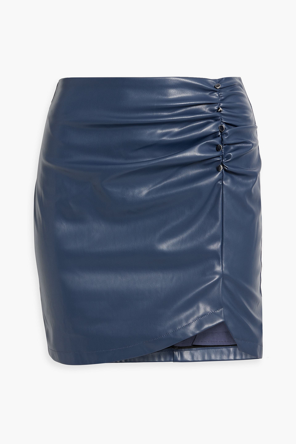 Cami Nyc Aliah Button-embellished Ruched Faux Leather Mini Skirt In Navy