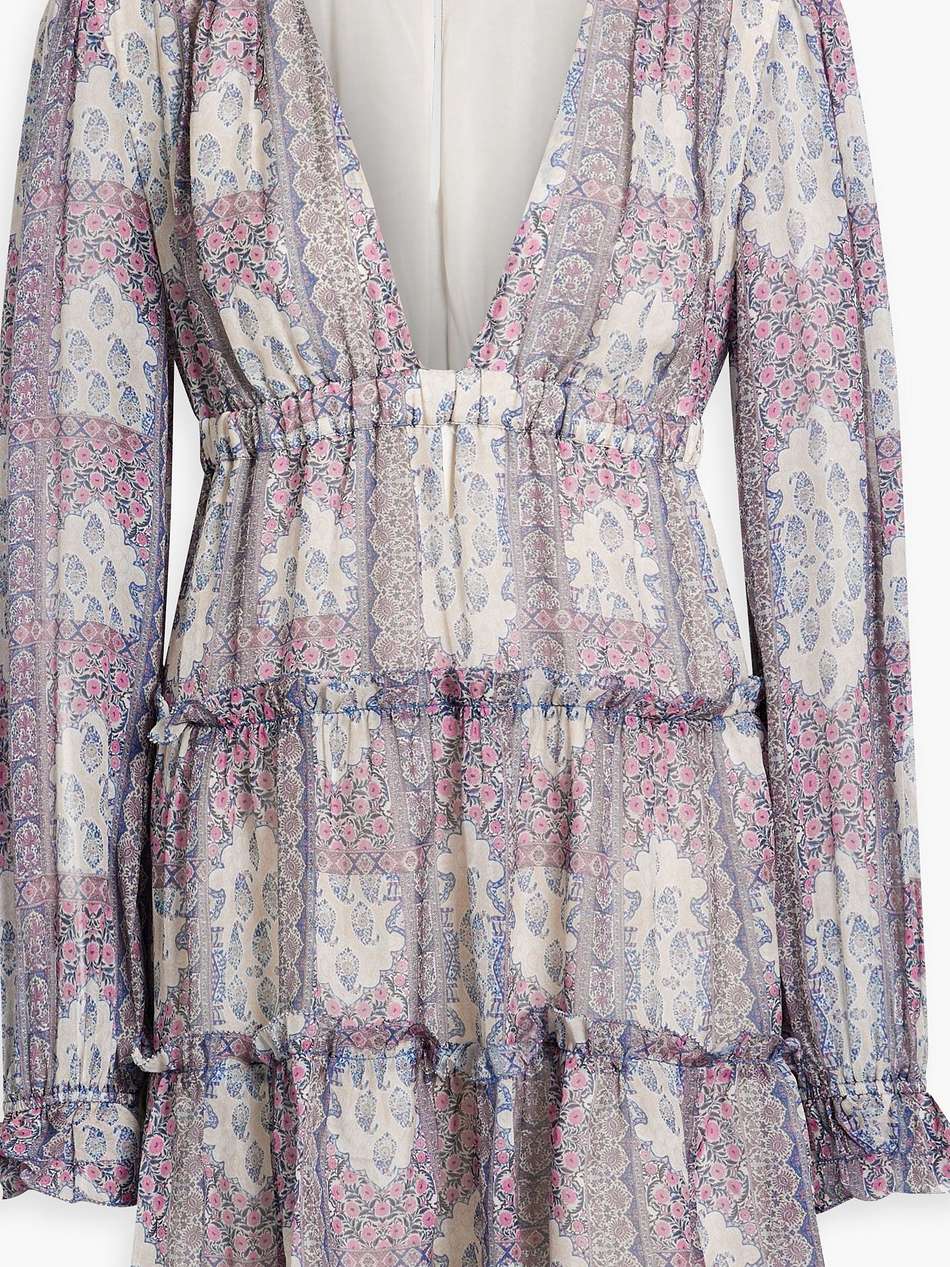 venezia cutout tiered printed silk-voile mini dress