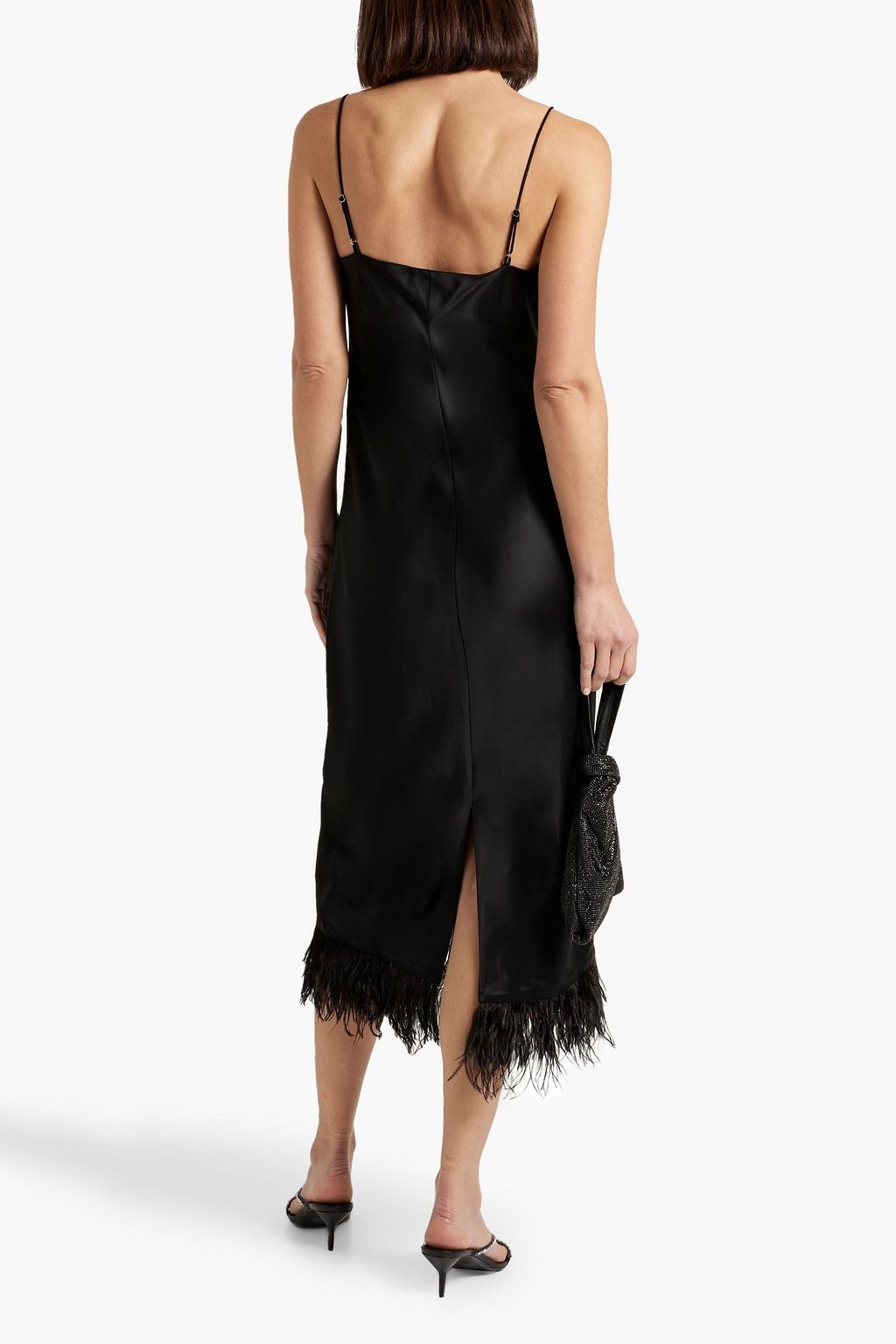 CAMI NYC Raven feather-embellished satin midi slip dress