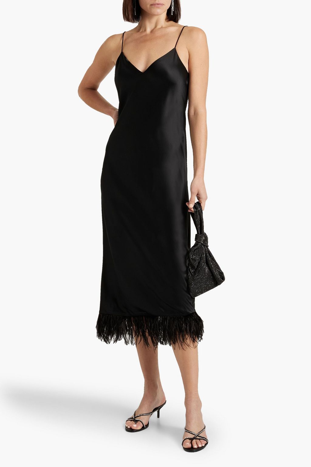 CAMI NYC Raven feather-embellished satin midi slip dress