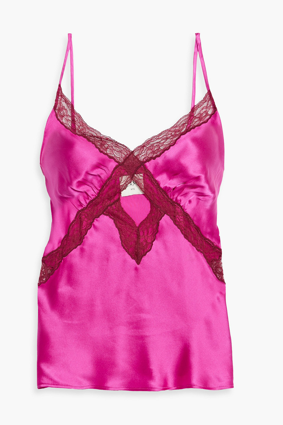 cami nyc - florentine lace-trimmed cutout silk-satin camisole - purple - us 4
