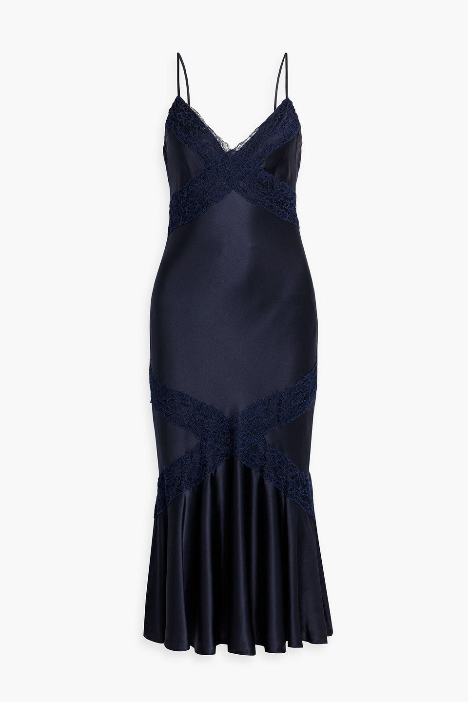 cami nyc - dagon lace-trimmed silk-satin midi slip dress - blue - xs