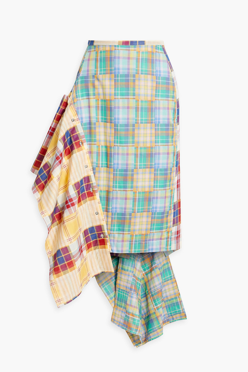 Marques' Almeida Asymmetric Button-embellished Checked Cotton Midi Skirt In Yellow