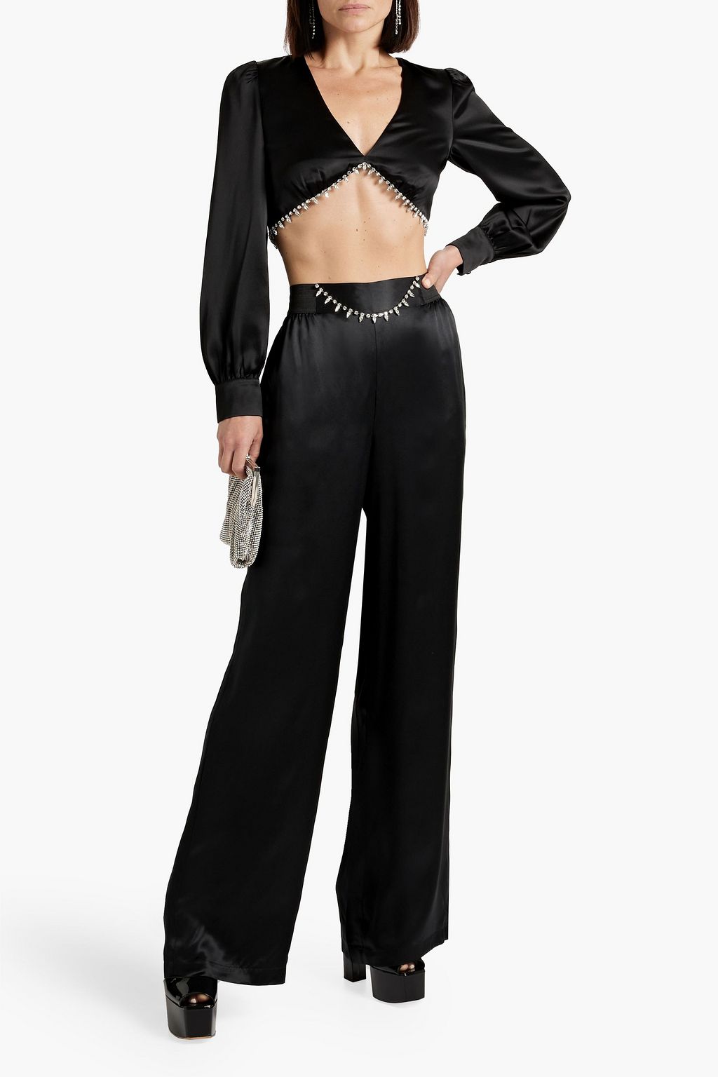CAMI NYC Abel cropped crystal-embellished satin top