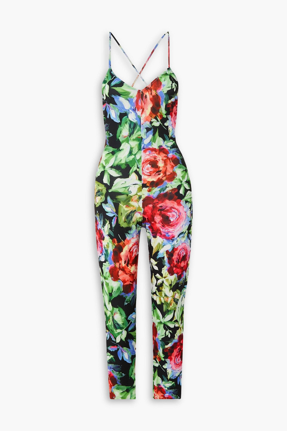 Omo By Norma Kamali Fara Open-back Floral-print Stretch-jersey Jumpsuit In Green