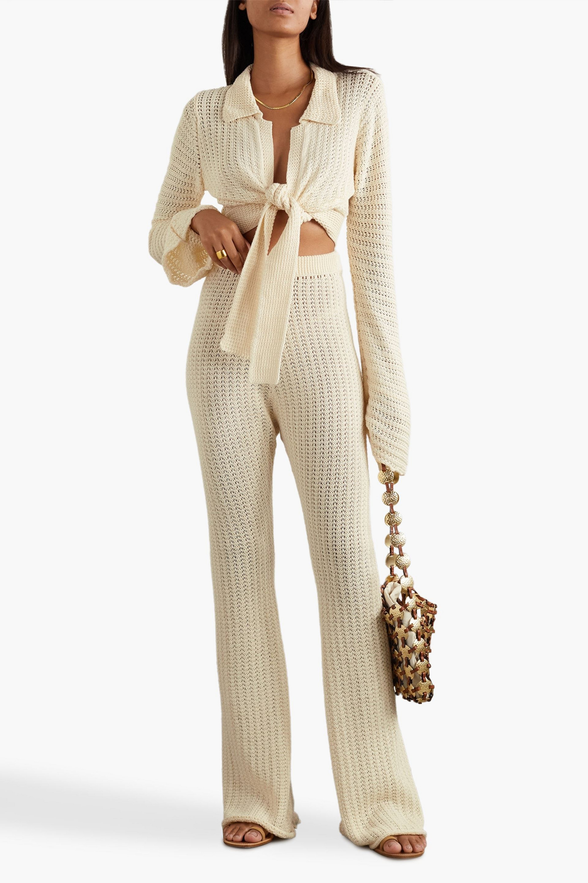 Savannah Morrow Halle pointelle-knit cotton flared pants