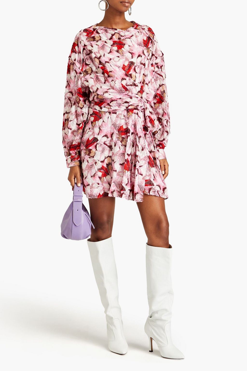 Cedar draped printed fil coupe silk and cotton blend mini dress baby pink FR 36