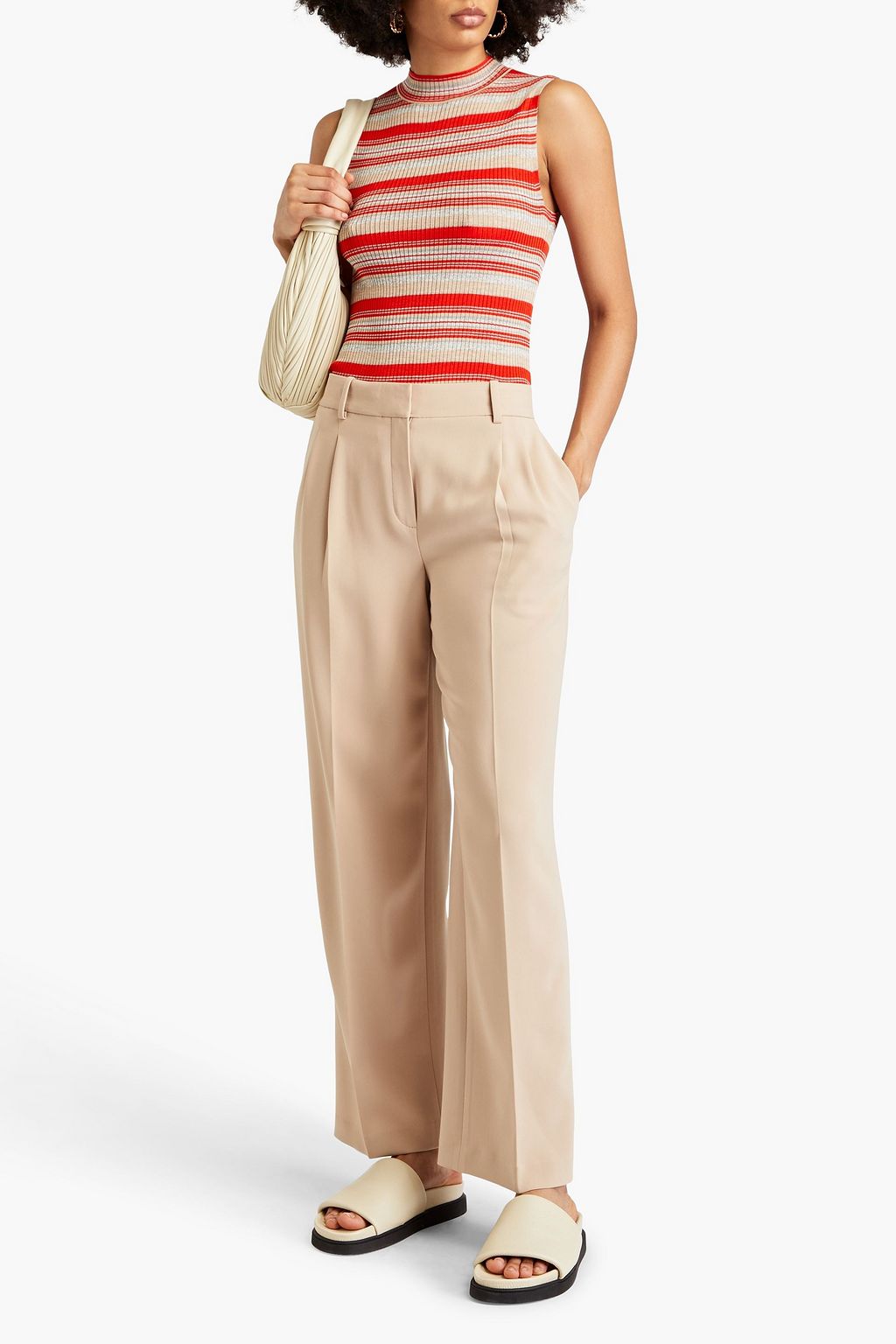 THEORY Ribbed striped silk tank