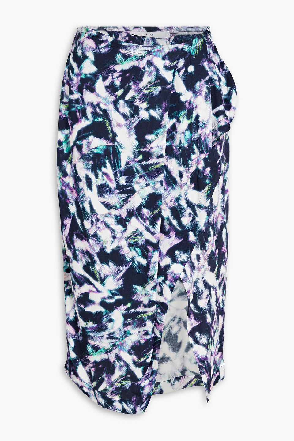 Kerim wrap-effect draped printed twill skirt