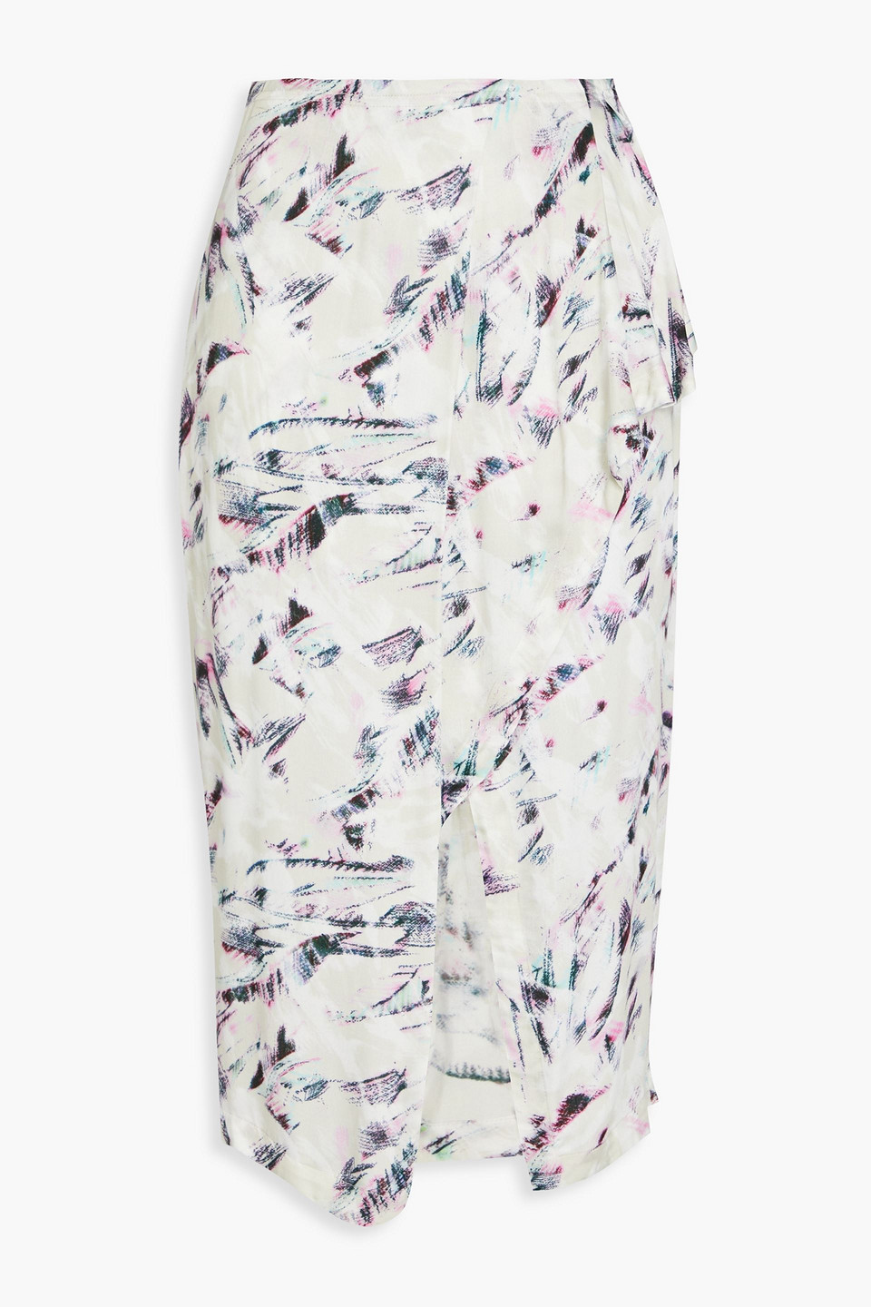 Kerim wrap-effect draped printed twill skirt