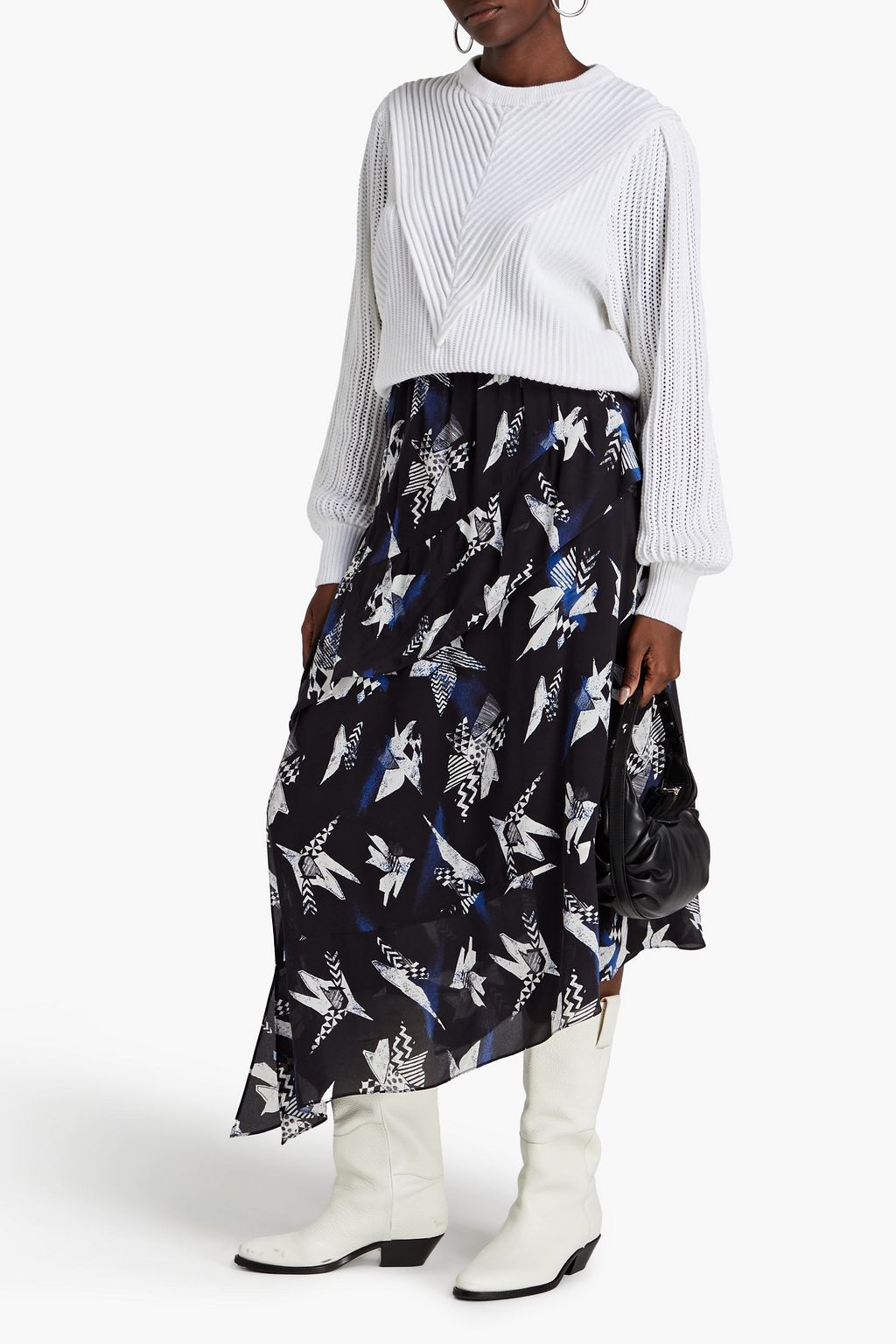 IRO Cameo asymmetric printed silk crepe de chine maxi skirt