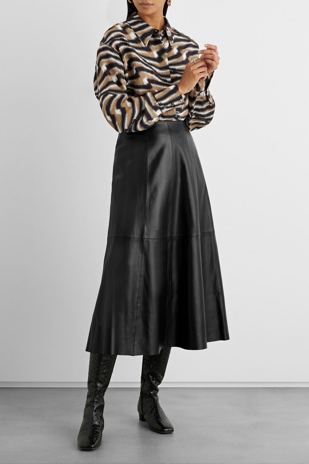 IRIS & INK Jacqueline leather midi skirt