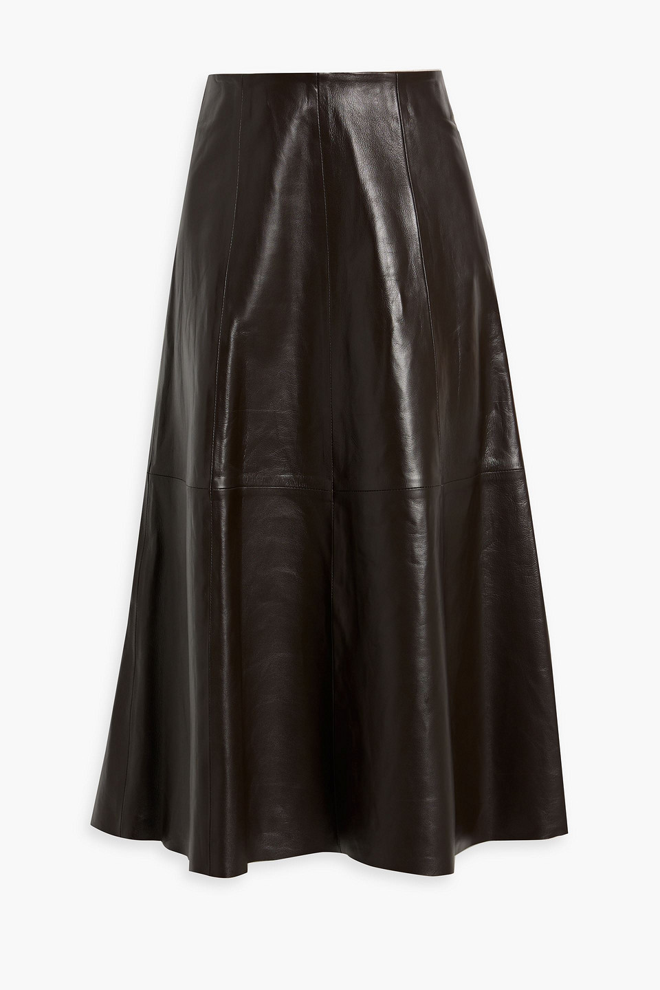 Iris & Ink Jacqueline Leather Midi Skirt In Dark Brown