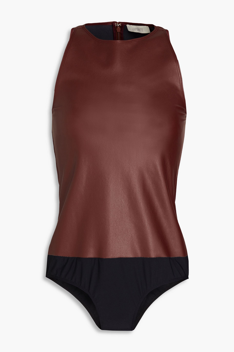 Lapointe - Stretch-jersey paneled faux leather bodysuit - Burgundy - US 12