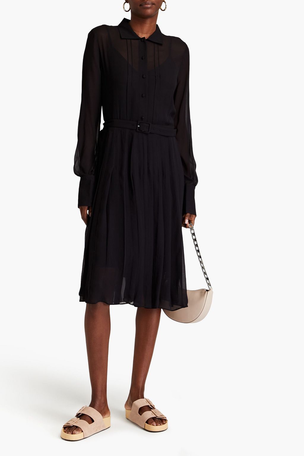 RAG & BONE ジョーゼット ミディシャツワンピース ベルト付き プリーツ入り
