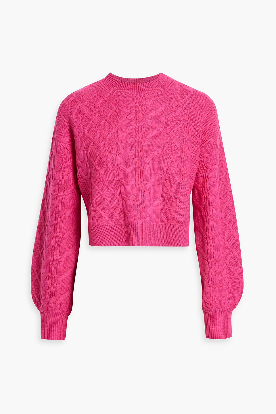 Shop Cami Nyc Davney Cropped Cable-knit Merino Wool Sweater In Fuchsia