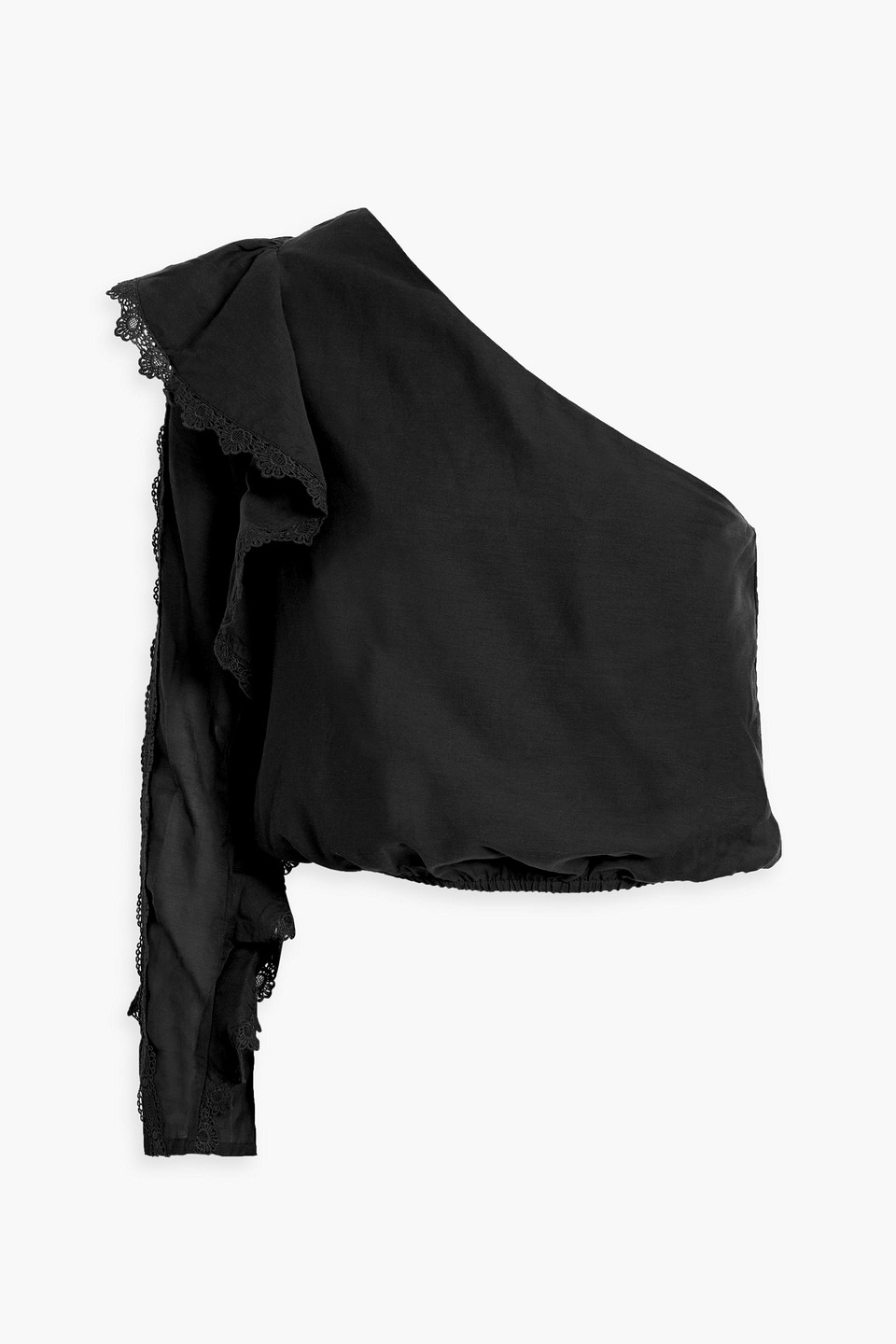 Cami Nyc Shivani One-sleeve Ruffled Cotton-blend Voile Top In Black