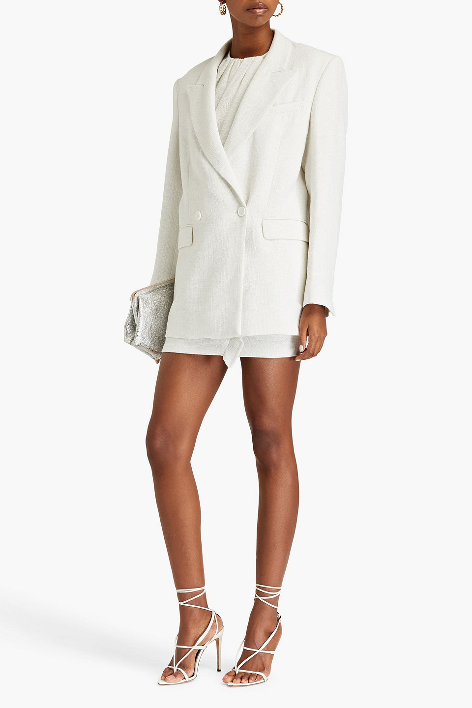 Shop Iro Yarita Double-breasted Metallic Tweed Blazer In White