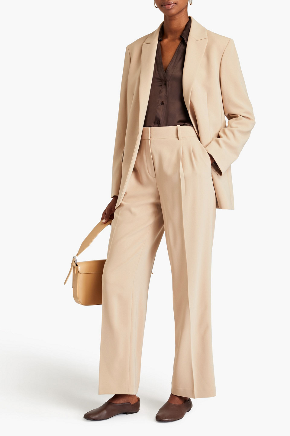 Theory Pleated Crepe Straight-leg Pants In Sand