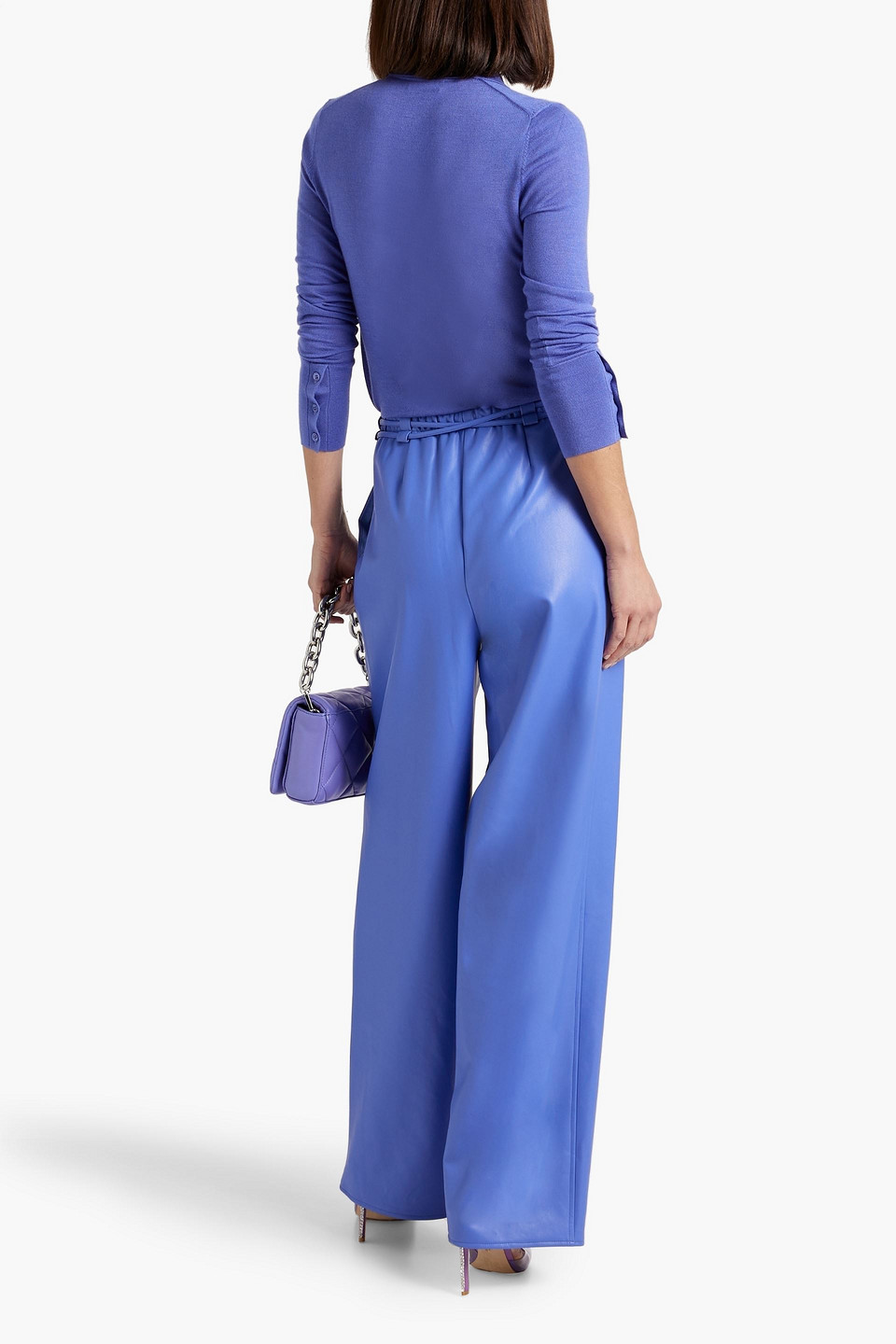 Shop Lapointe Belted Faux-leather Wide-leg Pants In Azure