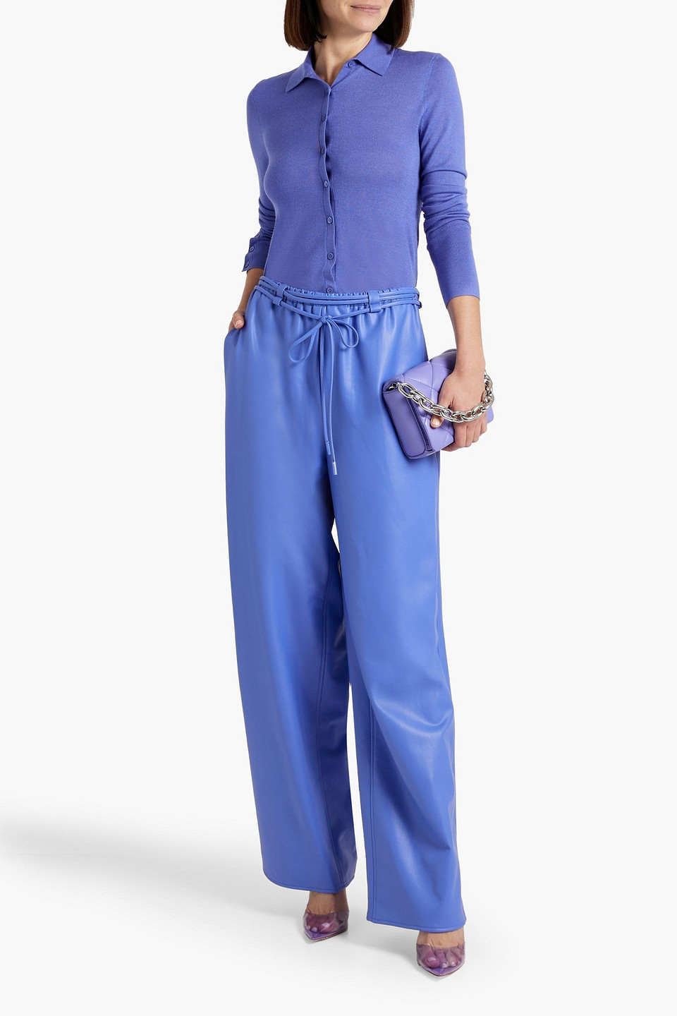 Shop Lapointe Belted Faux-leather Wide-leg Pants In Azure