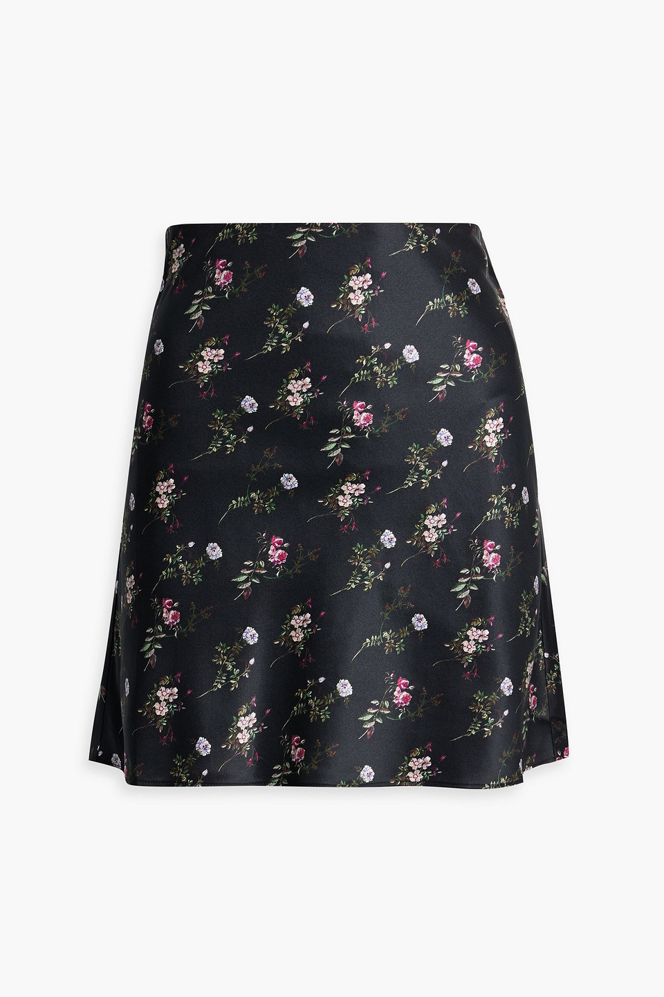 Cami Nyc Aviva Floral-print Stretch-silk Satin Mini Skirt In Black