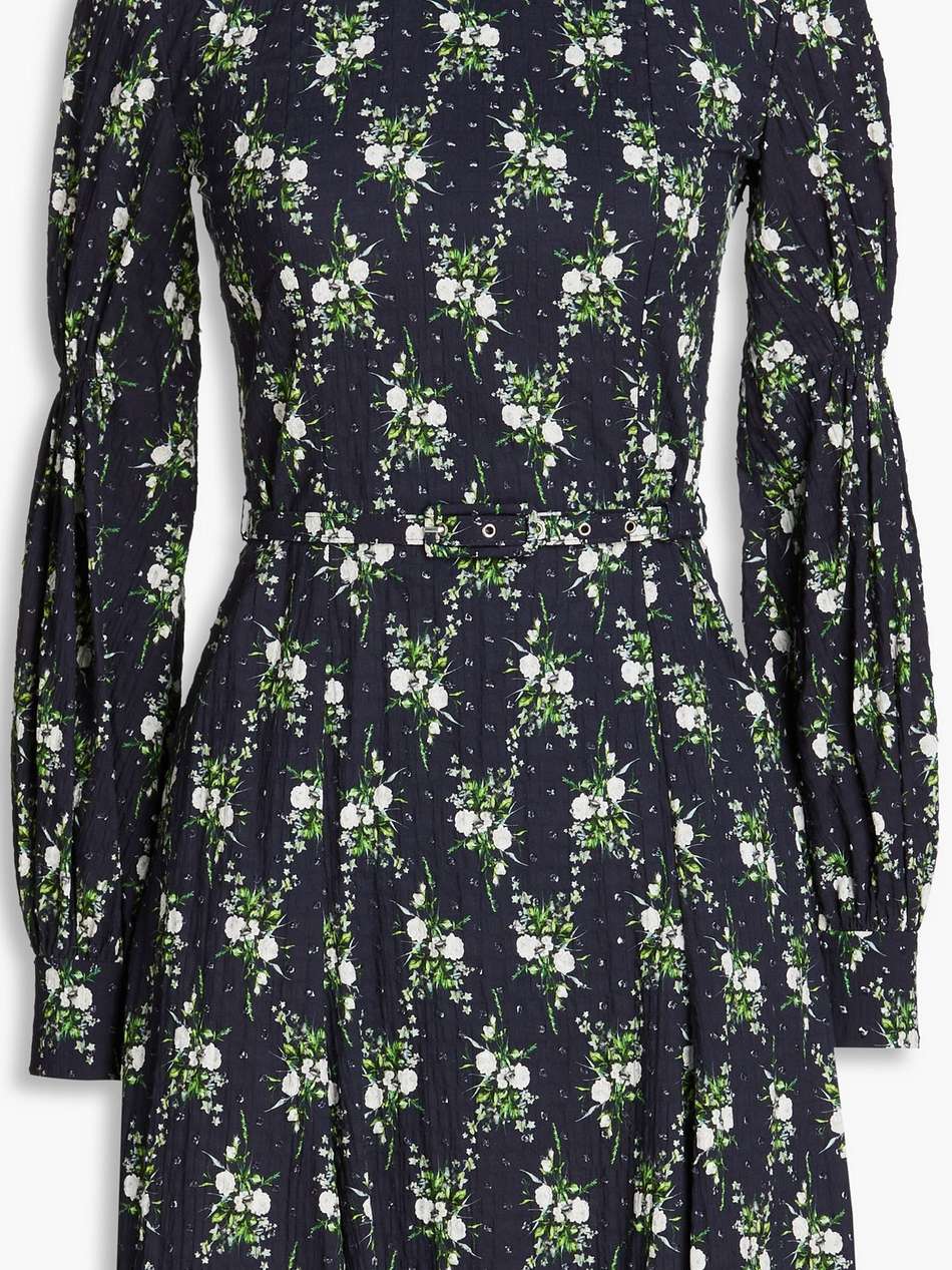 aurora floral-print cotton-blend swiss-dot seersucker mini dress