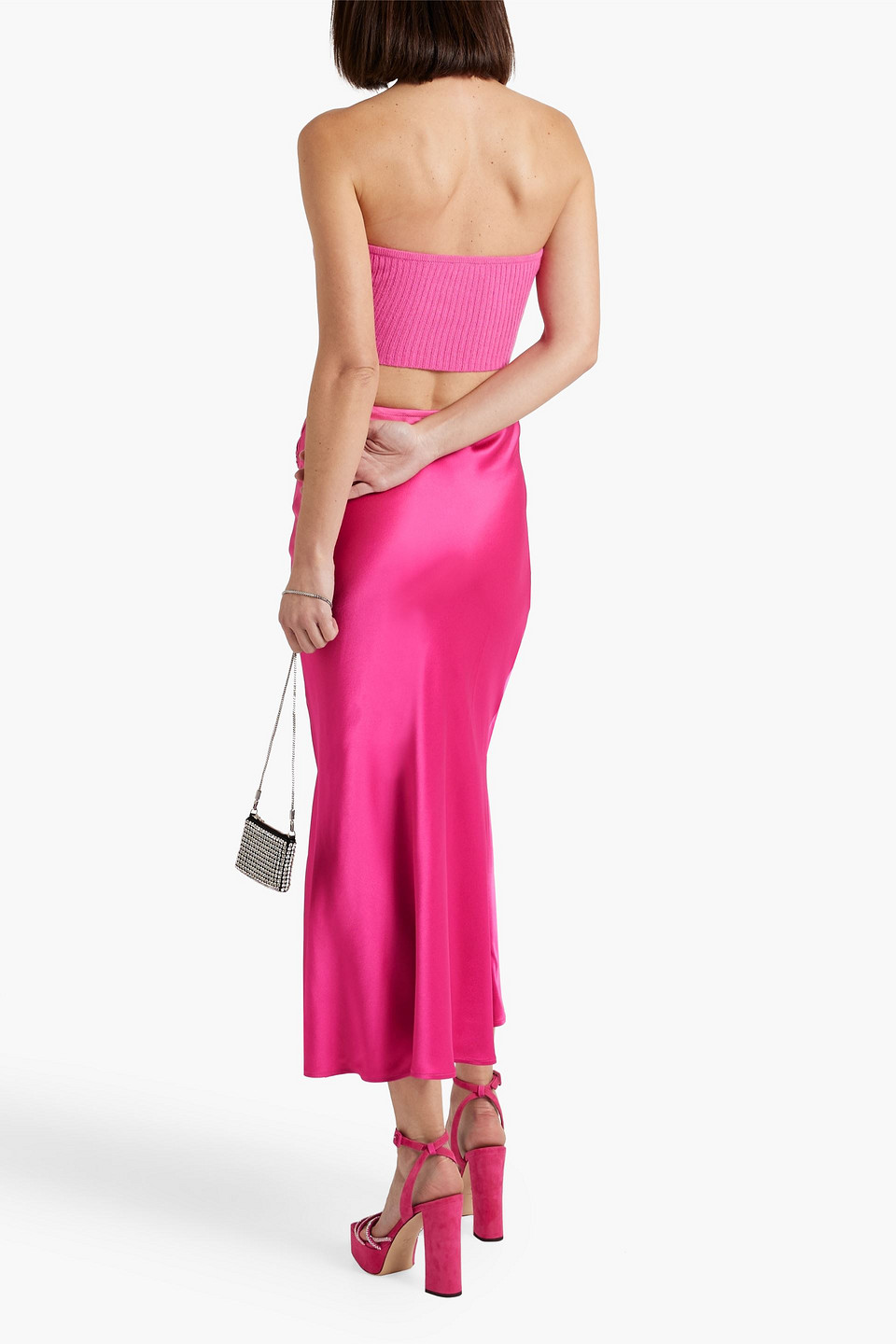 Lapointe Ruched Satin-crepe Midi Skirt In Bright Pink