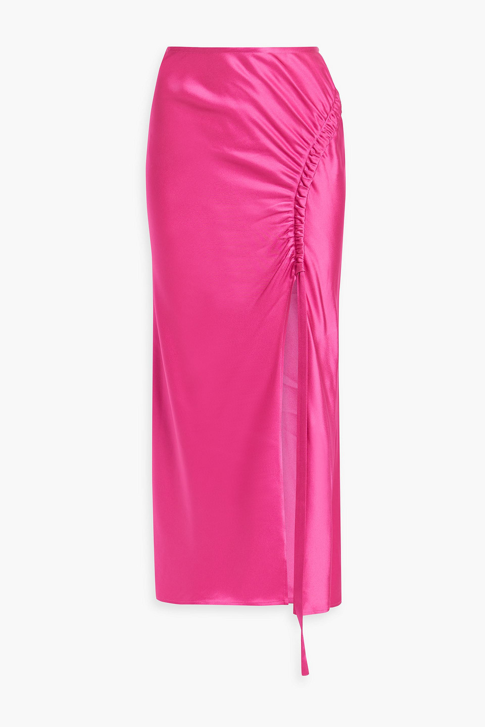 Lapointe Ruched Satin-crepe Midi Skirt In Bright Pink