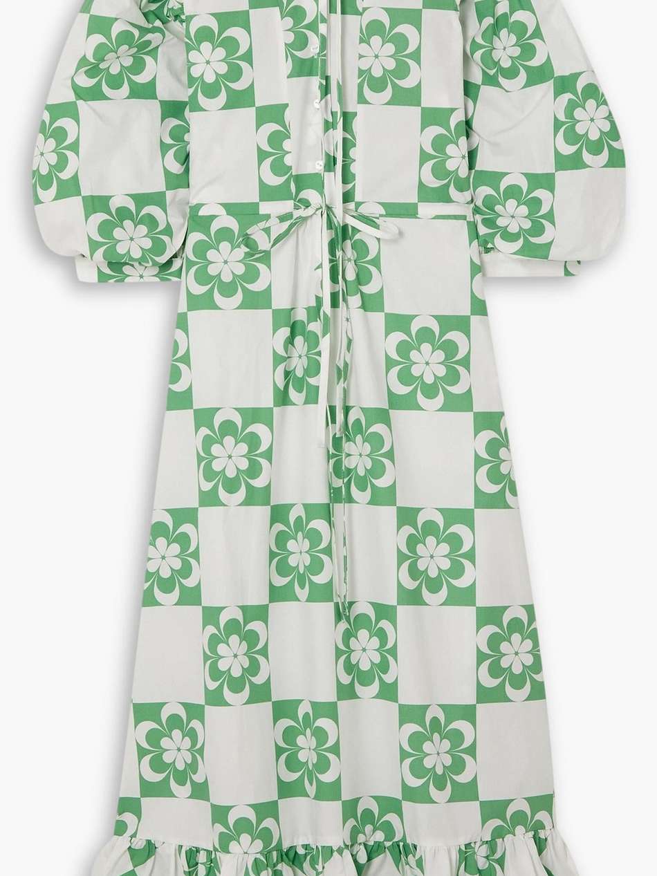 bridgette ruffled floral-print cotton-poplin midi dress