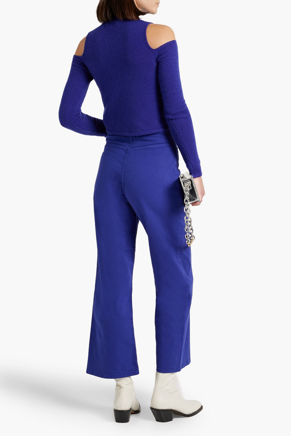 Shop Lapointe Cold-shoulder Cashmere And Silk-blend Turtleneck Sweater In Indigo