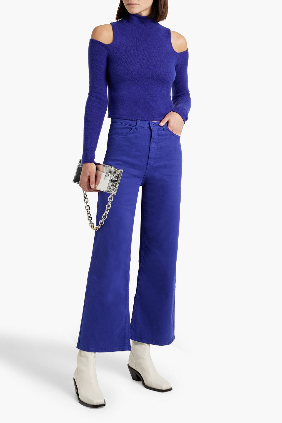 Shop Lapointe Cold-shoulder Cashmere And Silk-blend Turtleneck Sweater In Indigo