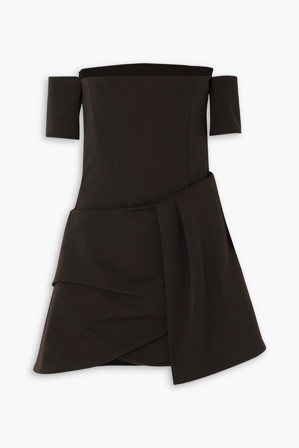 Maximilian Skarla Off-the-shoulder Layered Crepe Mini Dress In Dark Brown