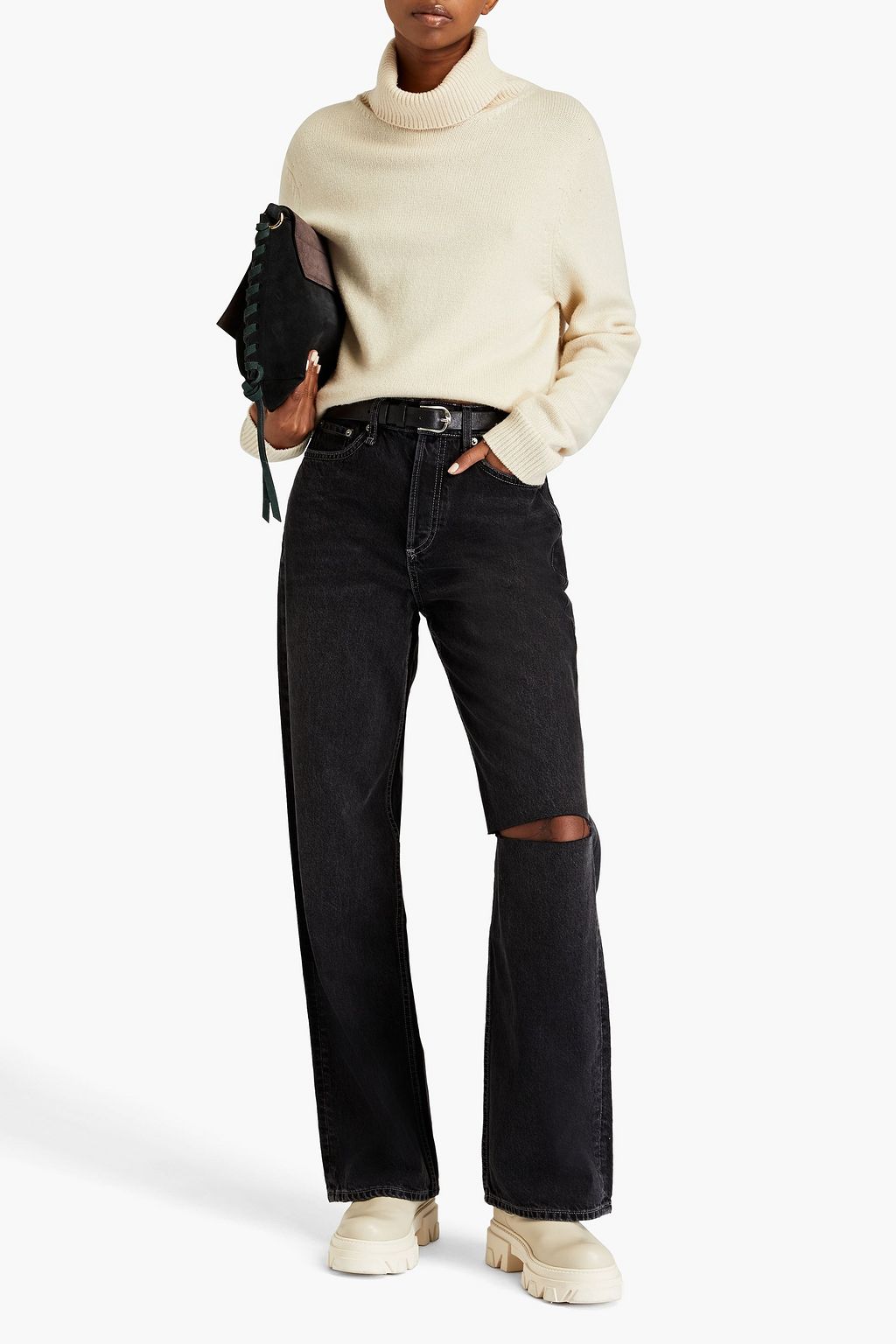 RAG & BONE Logan distressed high-rise wide-leg jeans