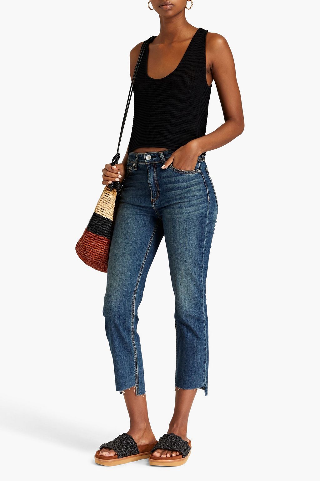 RAG & BONE 하이라이즈 크롭 슬림 레그 진