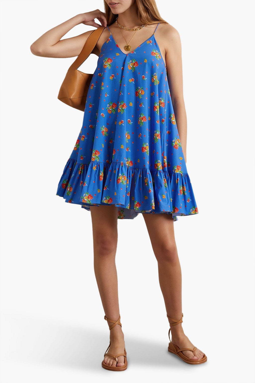 CAROLINE CONSTAS Laurel floral-print cotton-blend poplin mini dress