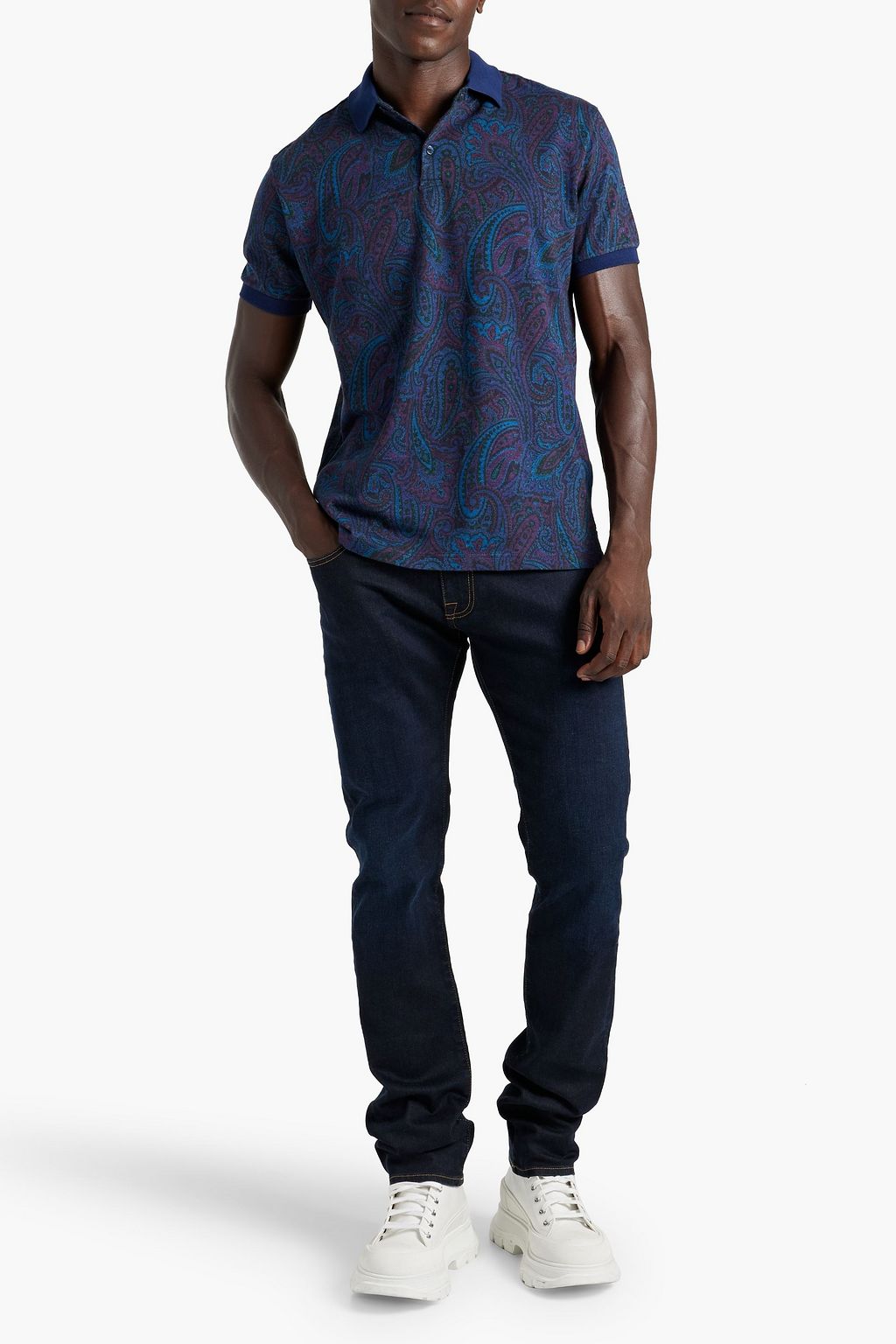 ETRO Printed cotton and cashmere-blend polo shirt