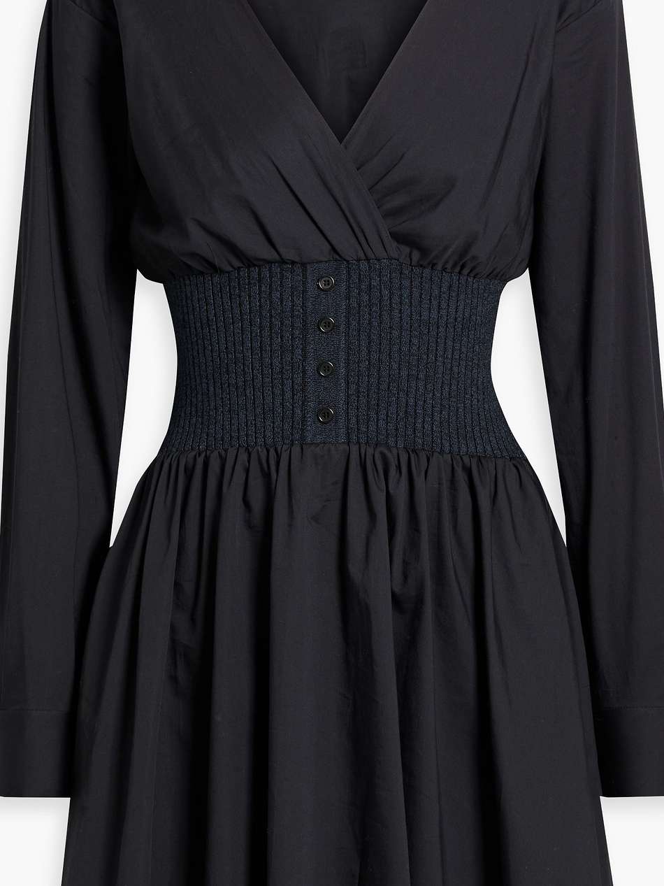 cotton-poplin and ribbed-knit mini dress