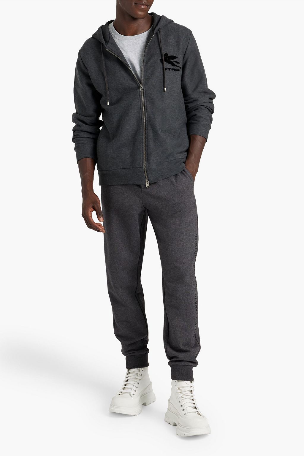 ETRO Flocked French cotton-terry zip-up hoodie