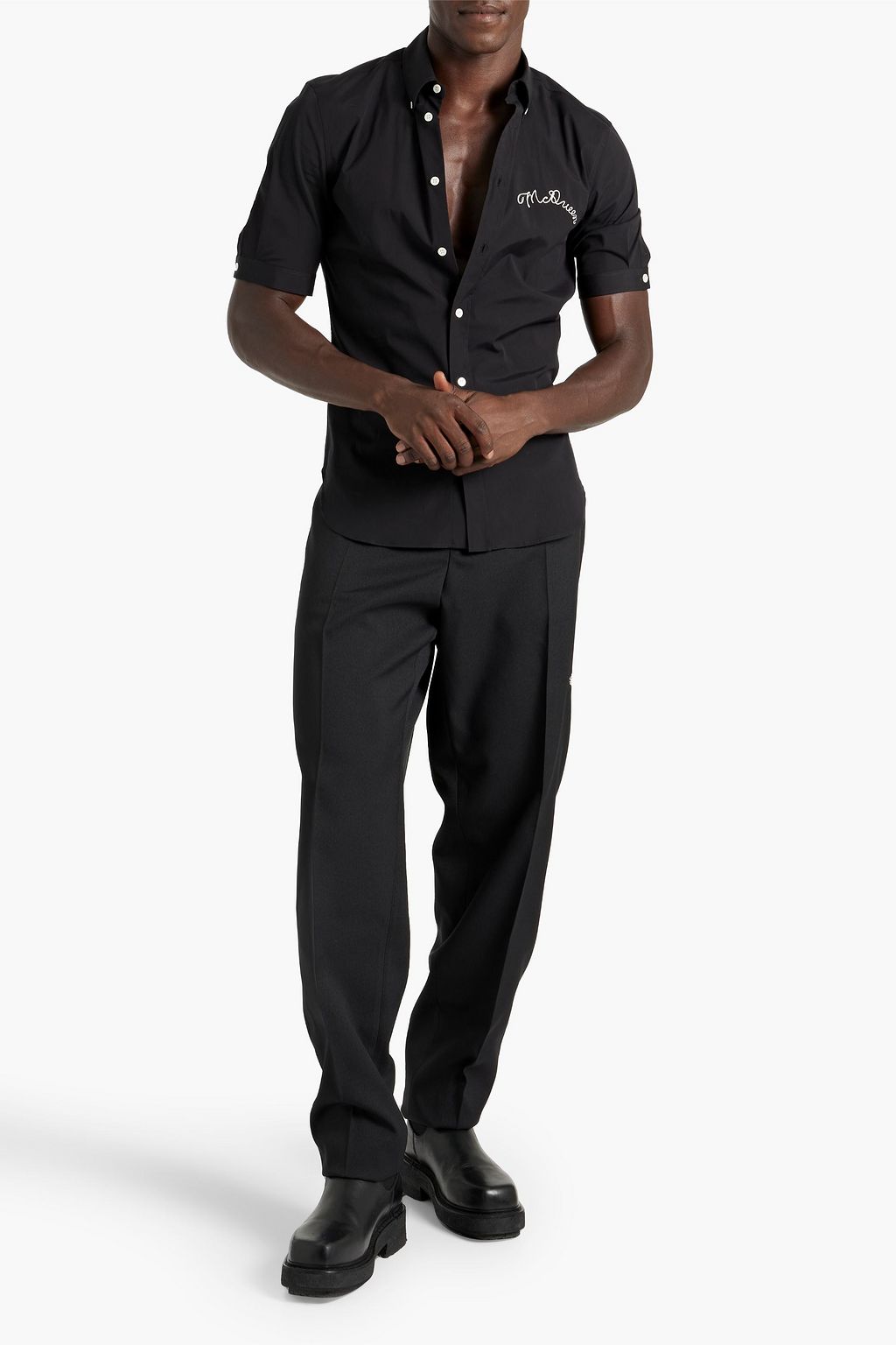 MCQUEEN Embroidered stretch-cotton poplin shirt