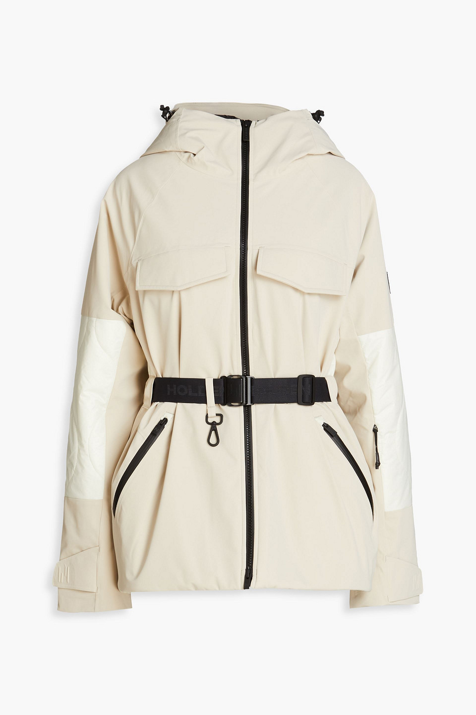 Holden Belted Two-tone Shell Hooded Parka In Beige