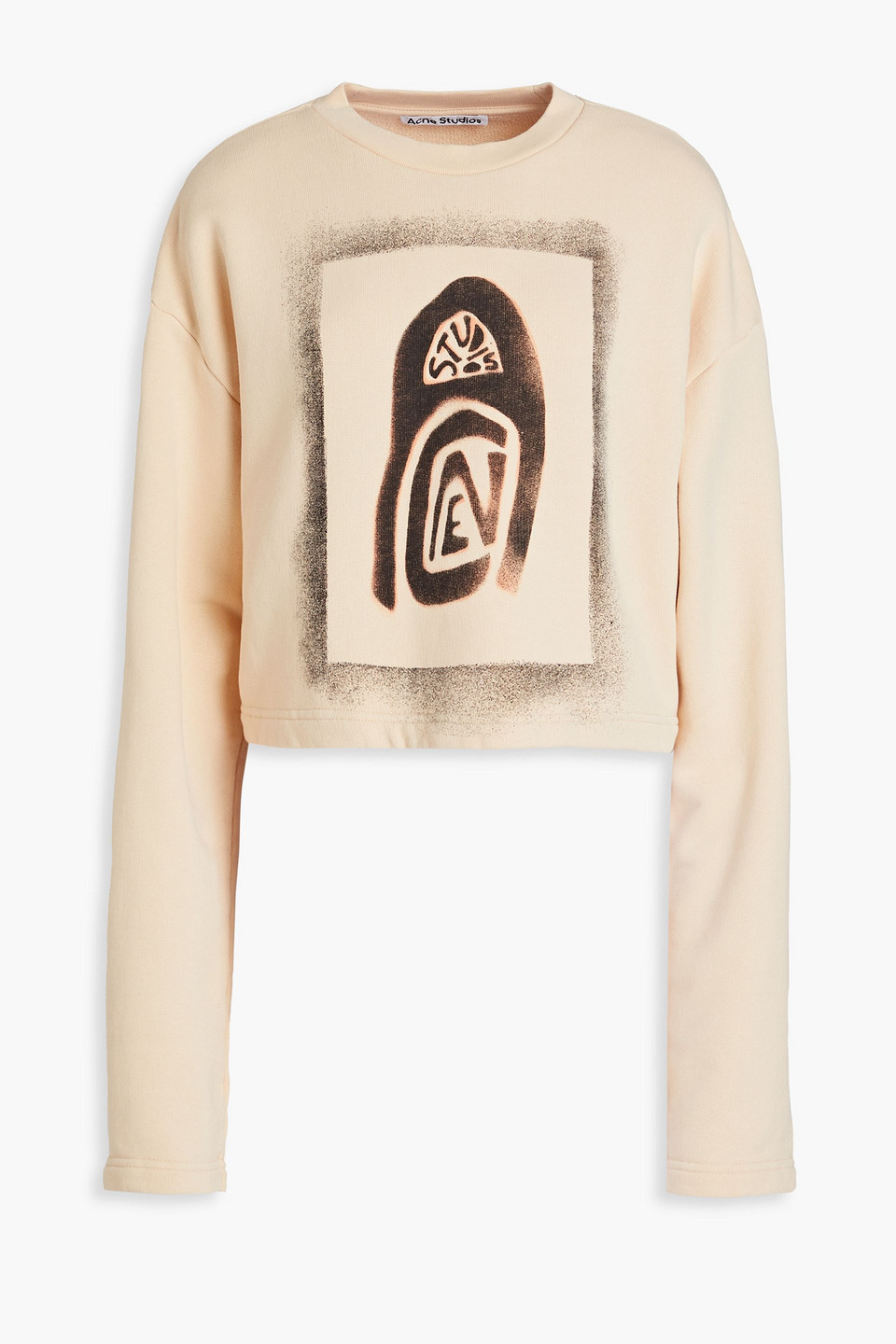 Acne Studios Fabini Cropped Printed French Cotton-terry Sweatshirt In Beige