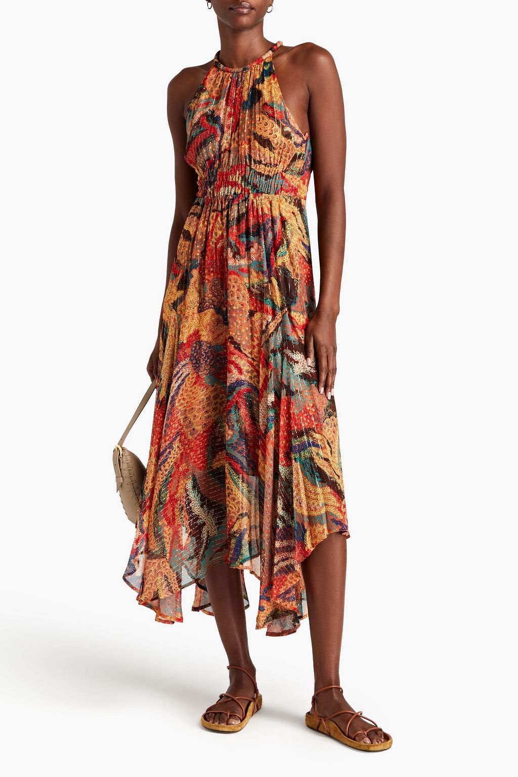 A.L.C. Ellie bedrucktes Midikleid aus Georgette aus einer Seidenmischung mit Metallic-Effekt