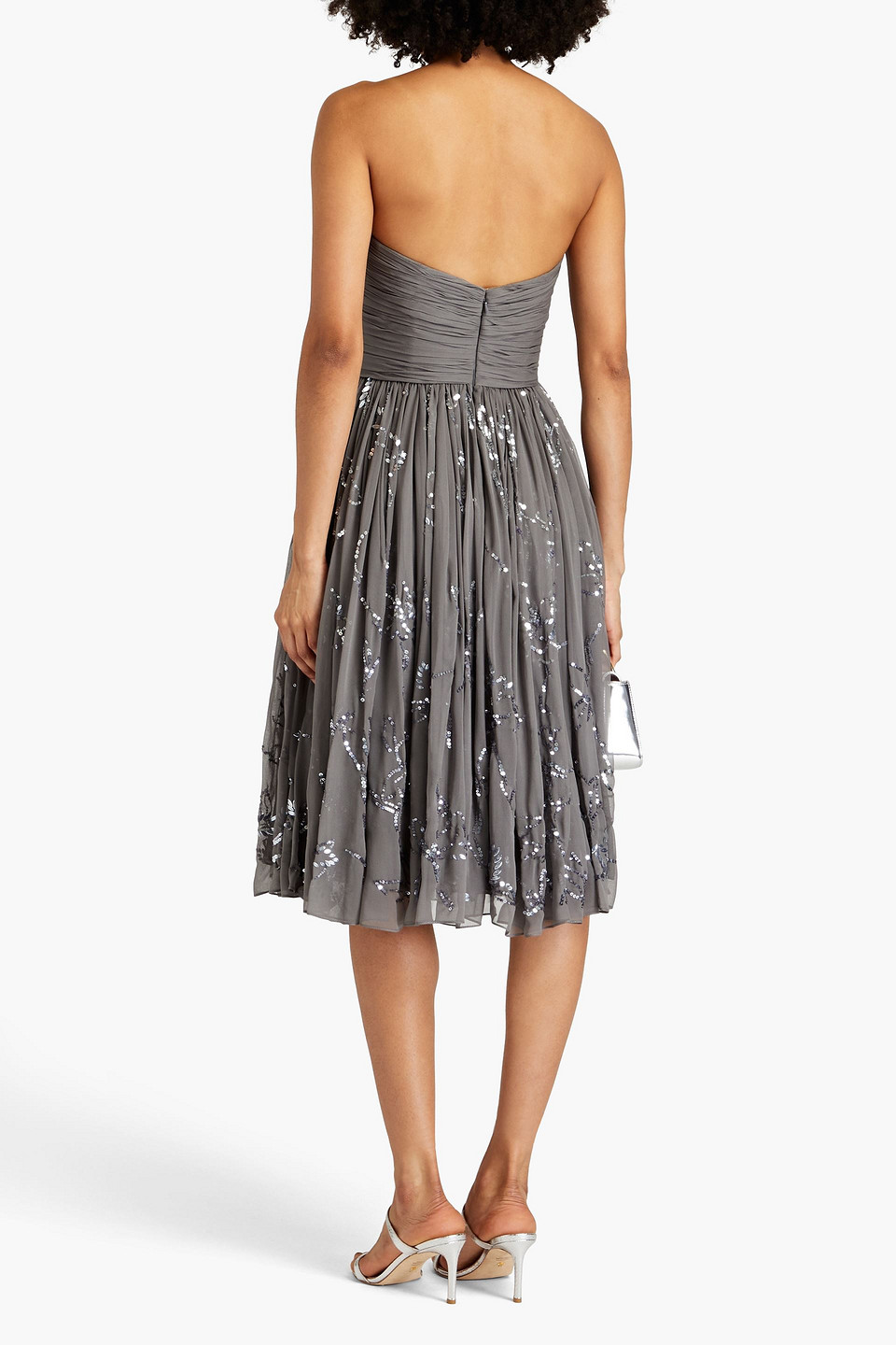 OSCAR DE LA RENTA STRAPLESS SEQUIN-EMBELLISHED PLISSÉ SILK-CHIFFON DRESS