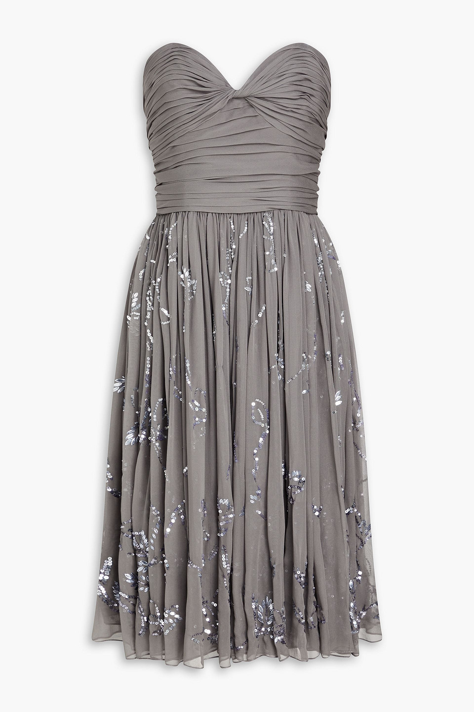 OSCAR DE LA RENTA STRAPLESS SEQUIN-EMBELLISHED PLISSÉ SILK-CHIFFON DRESS