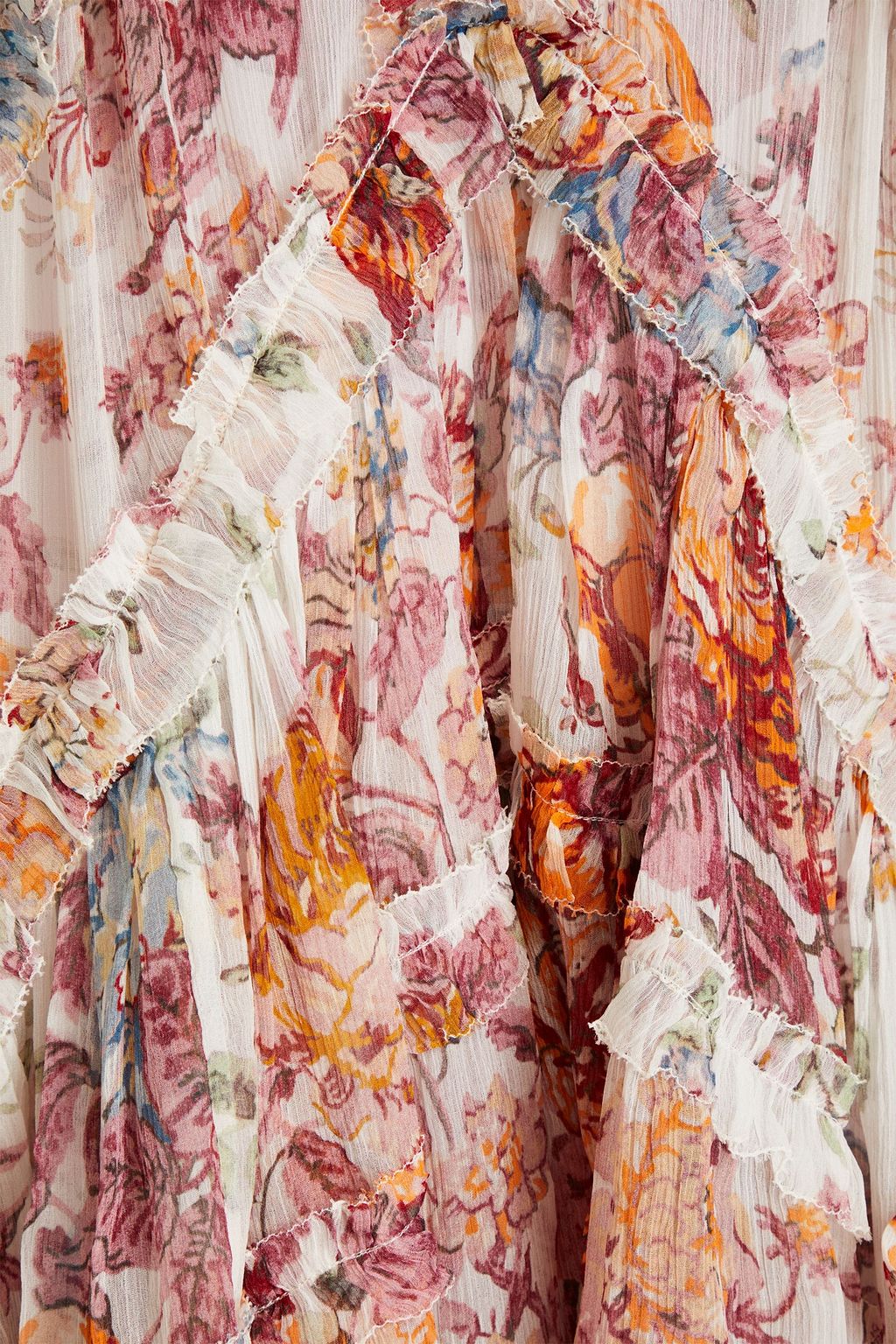 ZIMMERMANN Minikleid aus Seidenkrepon mit floralem Print und Rüschen