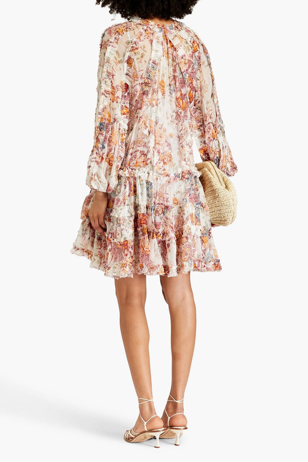 ZIMMERMANN Minikleid aus Seidenkrepon mit floralem Print und Rüschen