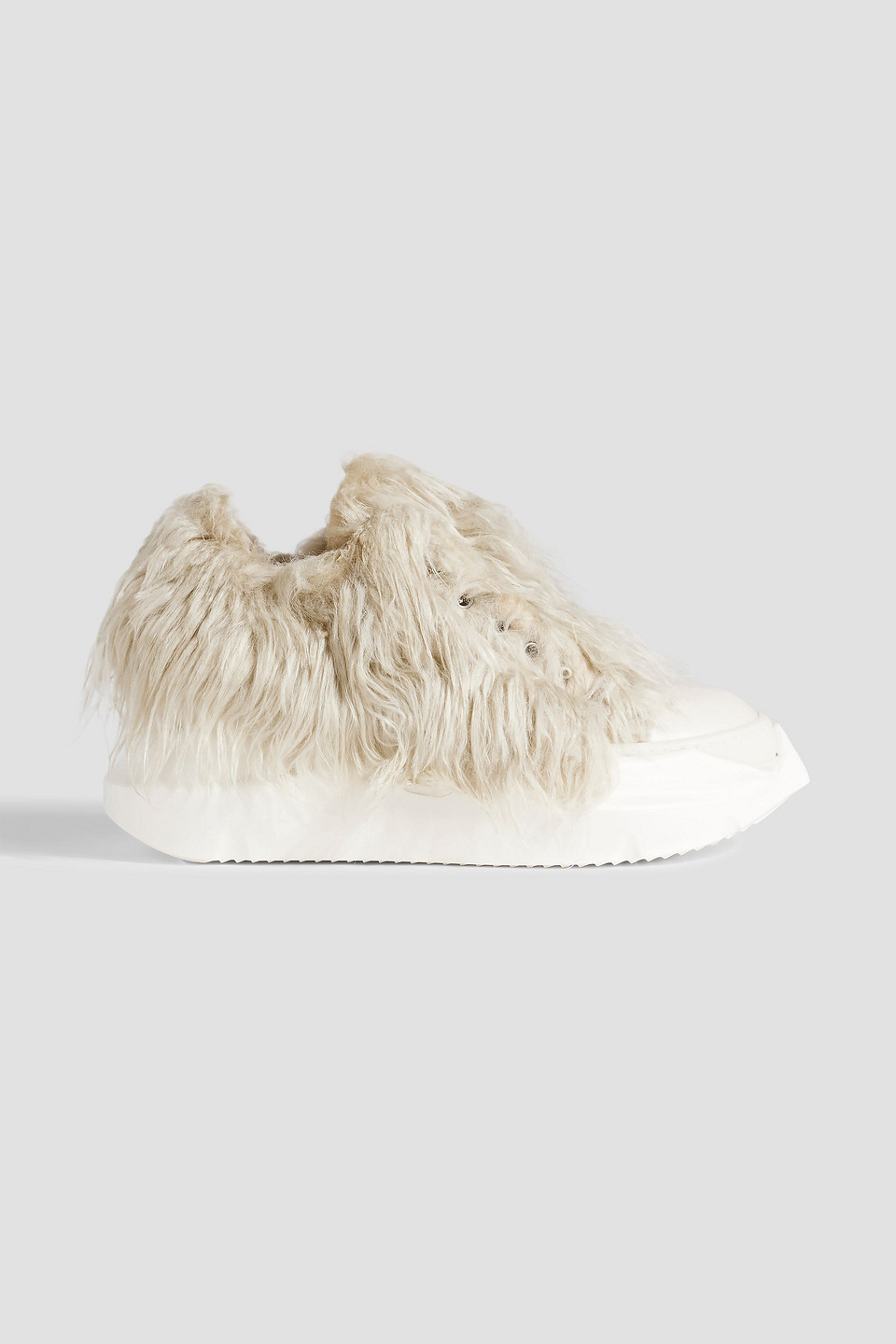 Rick Owens Abstract Faux Fur And Leather Sneakers In Ecru