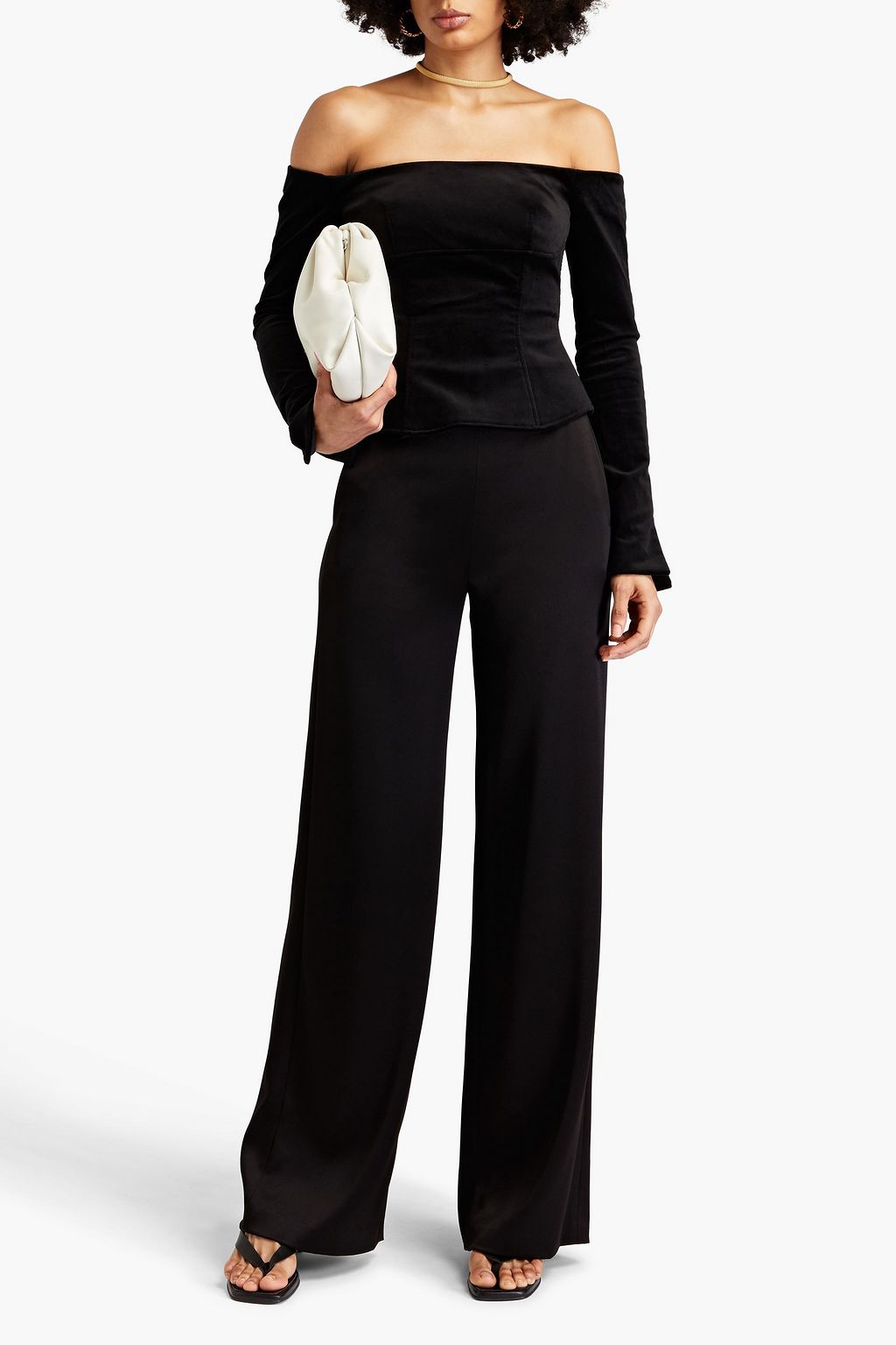 A.L.C. Cassie off-the-shoulder cotton-blend velvet top