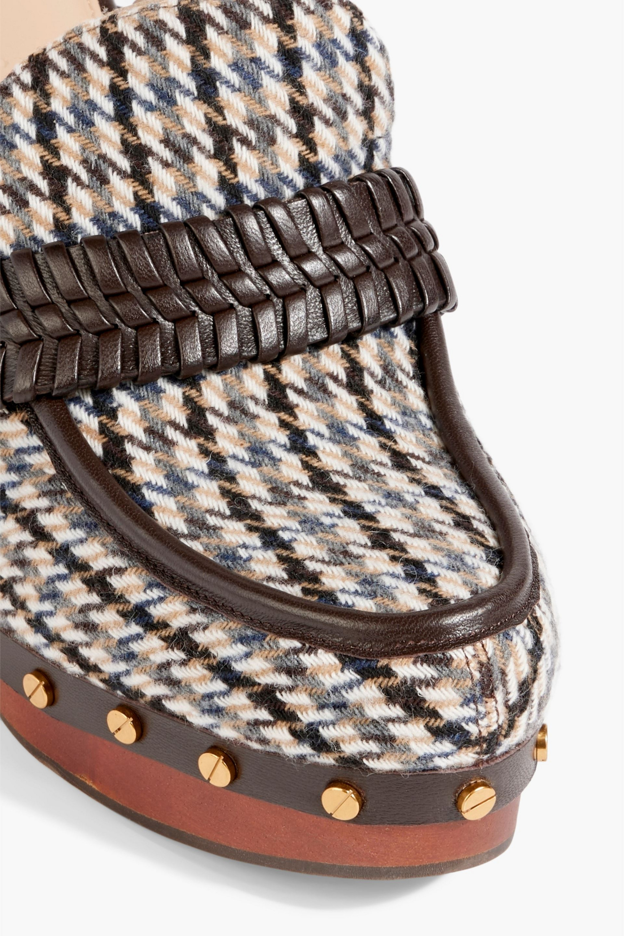 Veronica Beard Delia leather-trimmed tweed platform clogs